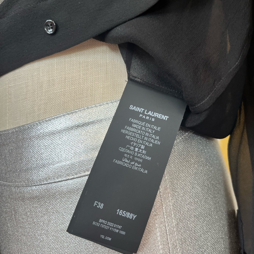 Saint Laurent Paris Silk Sheer Long Sleeve Button Down with Bow - Picture 8 of 15